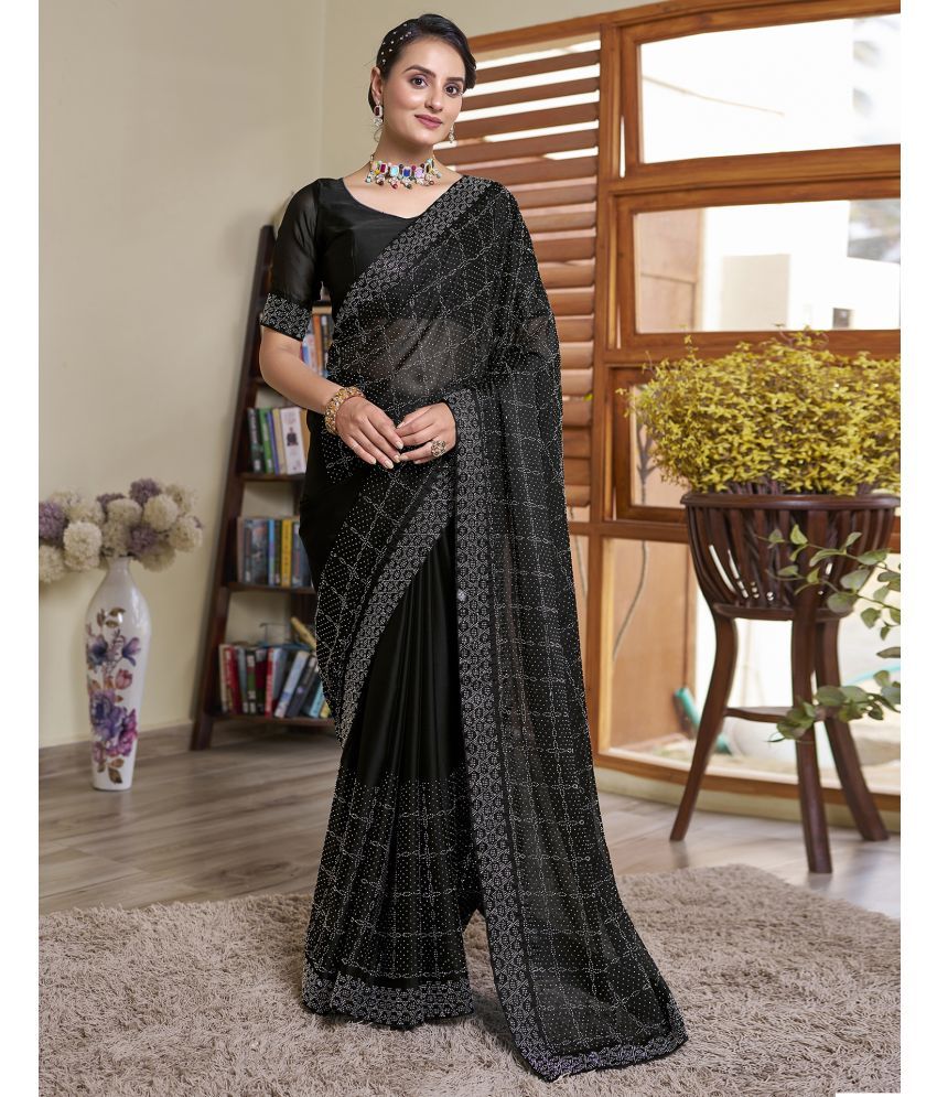     			Samah Georgette Embellished Saree With Blouse Piece - Black ( Pack of 1 )