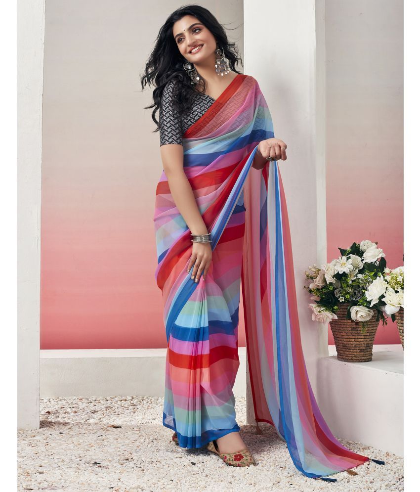     			Samah Georgette Printed Saree With Blouse Piece - Multicolour ( Pack of 1 )