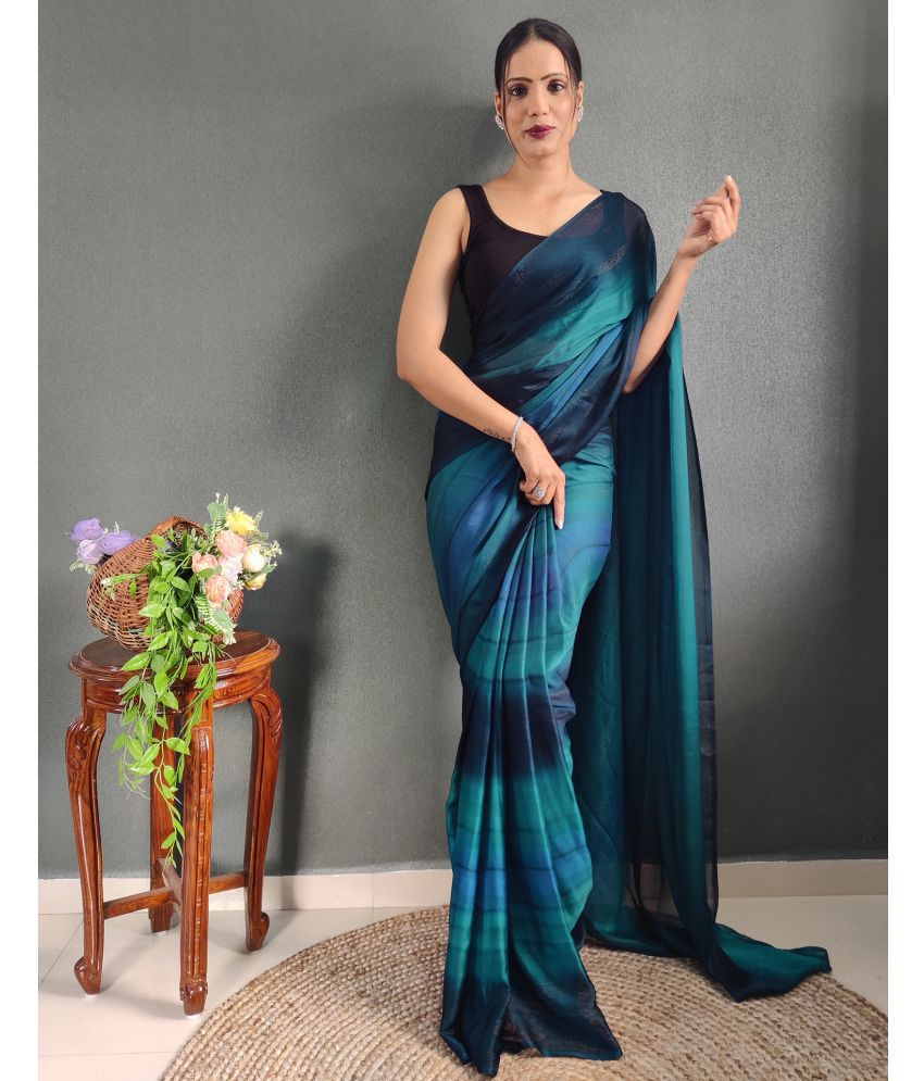     			Samah Georgette Printed Saree With Blouse Piece - Blue ( Pack of 1 )