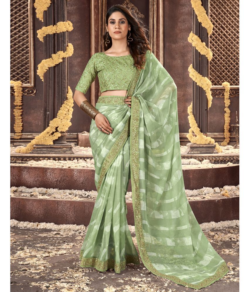     			Samah Georgette Printed Saree With Blouse Piece - Mint Green ( Pack of 1 )