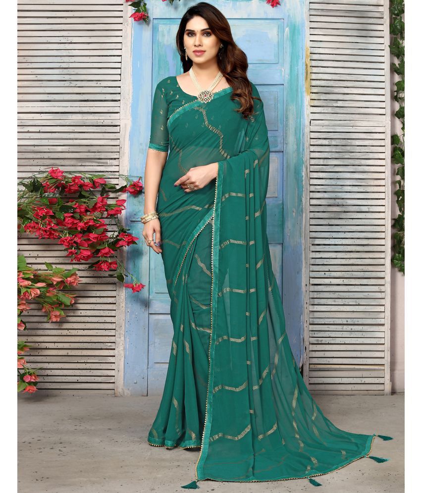     			Samah Georgette Printed Saree With Blouse Piece - Green ( Pack of 1 )