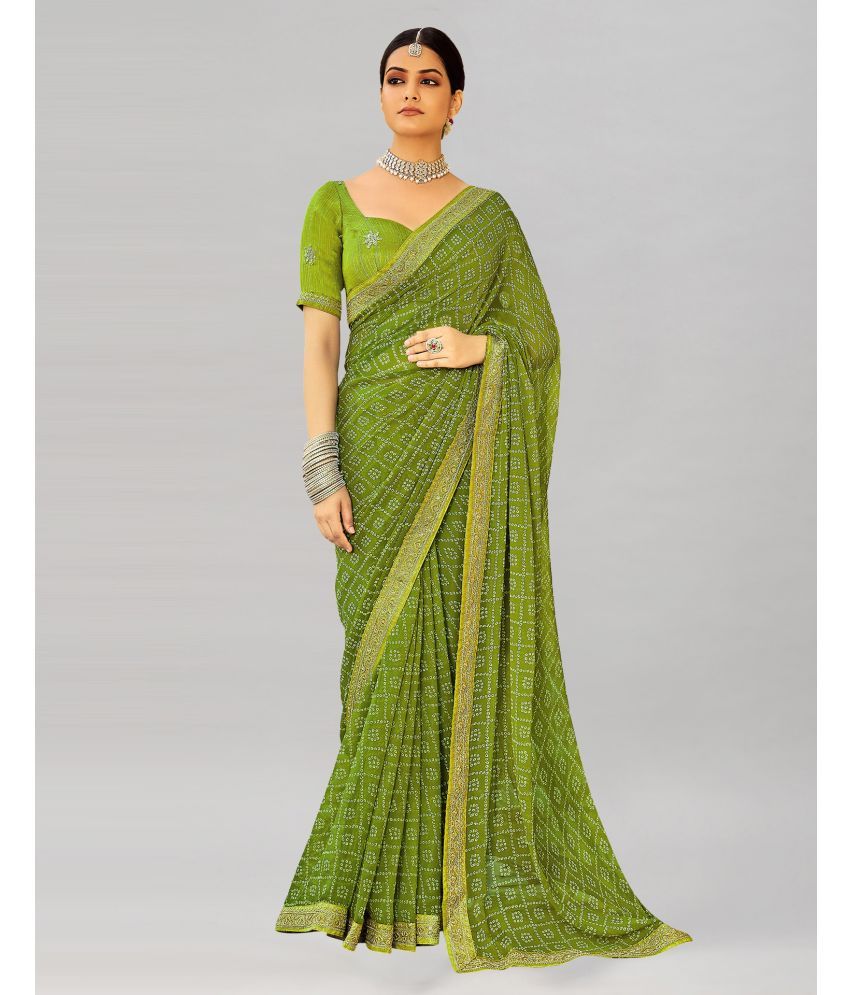     			Samah Georgette Printed Saree With Blouse Piece - Olive ( Pack of 1 )