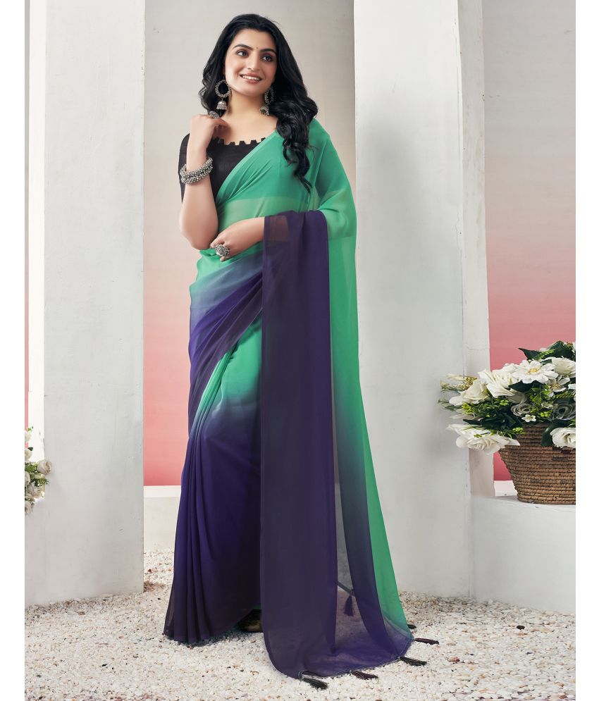     			Samah Georgette Solid Saree With Blouse Piece - Teal ( Pack of 1 )