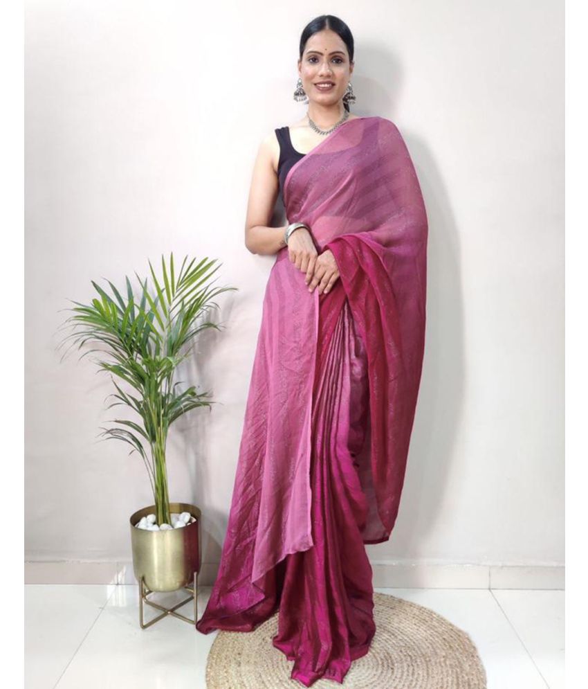     			Samah Georgette Solid Saree With Blouse Piece - Pink ( Pack of 1 )