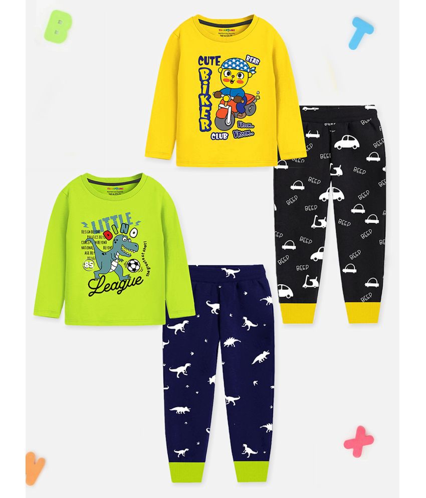     			Trampoline Multi Cotton Blend Baby Boy & Baby Girls T-Shirt & Pyjama Set Pack of 2