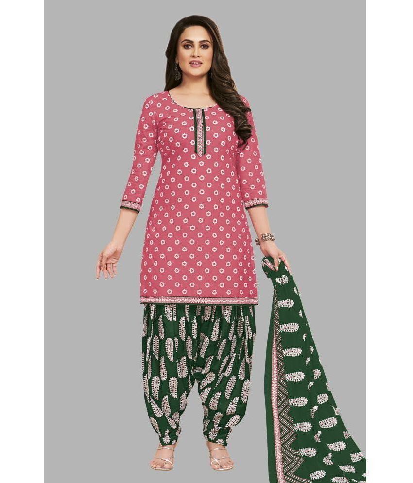     			shree jeenmata collection Cotton Printed Kurti With Patiala Women's Stitched Salwar Suit - Pink ( Pack of 1 )
