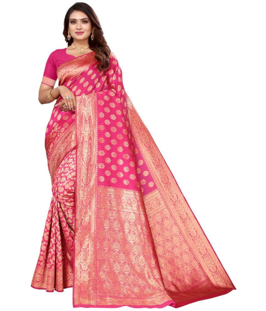     			Aadvika Banarasi Silk Printed Saree With Blouse Piece - Pink ( Pack of 1 )