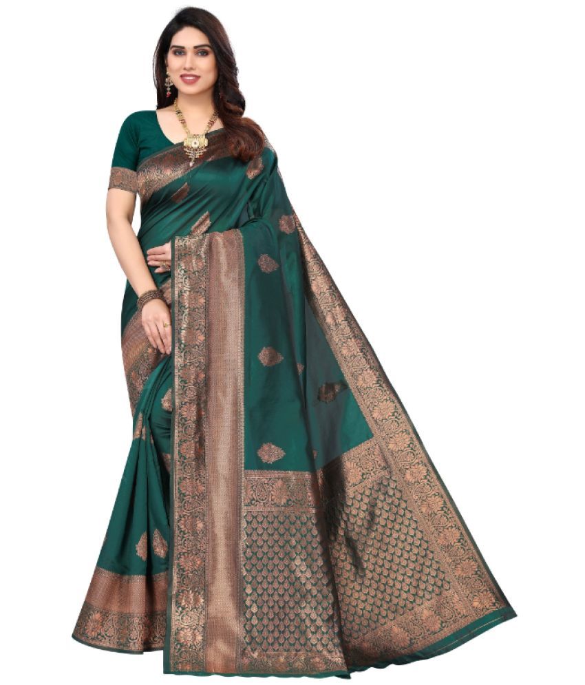     			Aadvika Banarasi Silk Printed Saree With Blouse Piece - Green ( Pack of 1 )