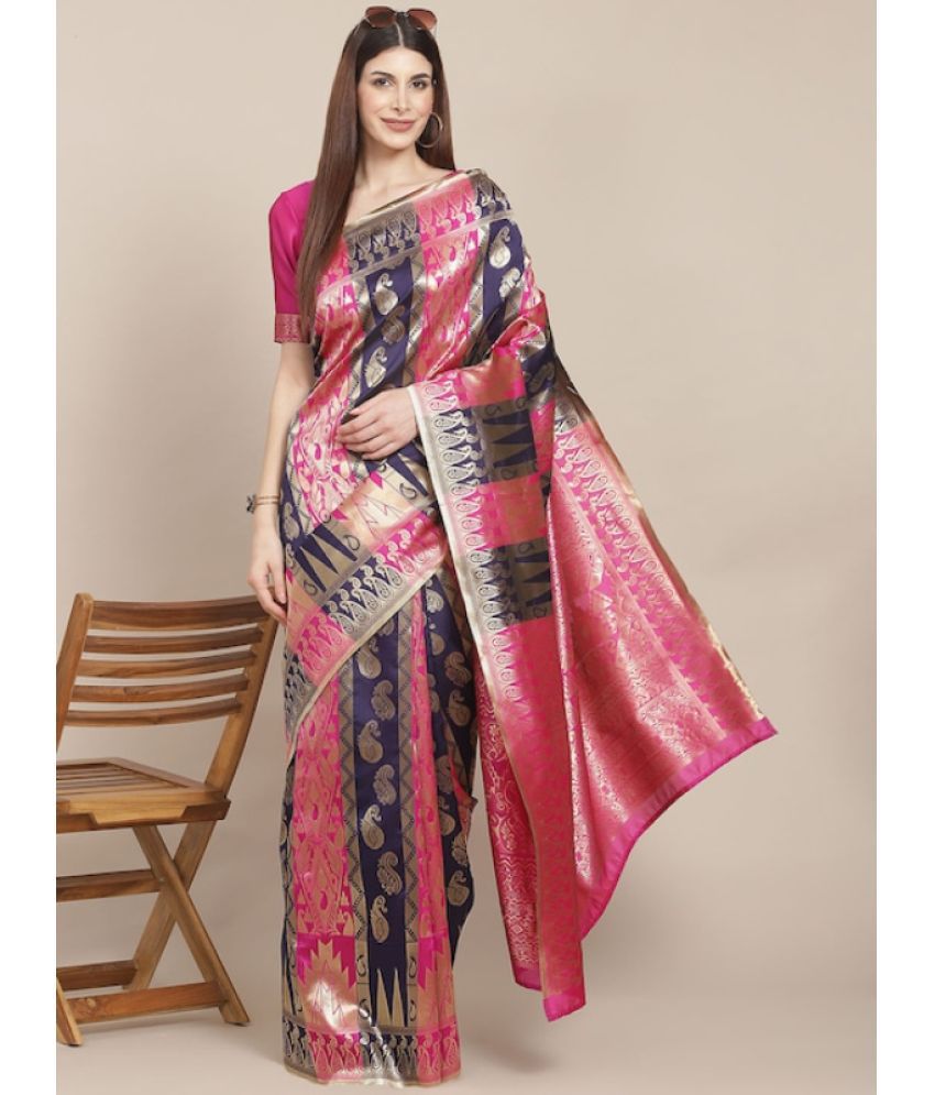     			Aadvika Banarasi Silk Printed Saree With Blouse Piece - Pink ( Pack of 1 )