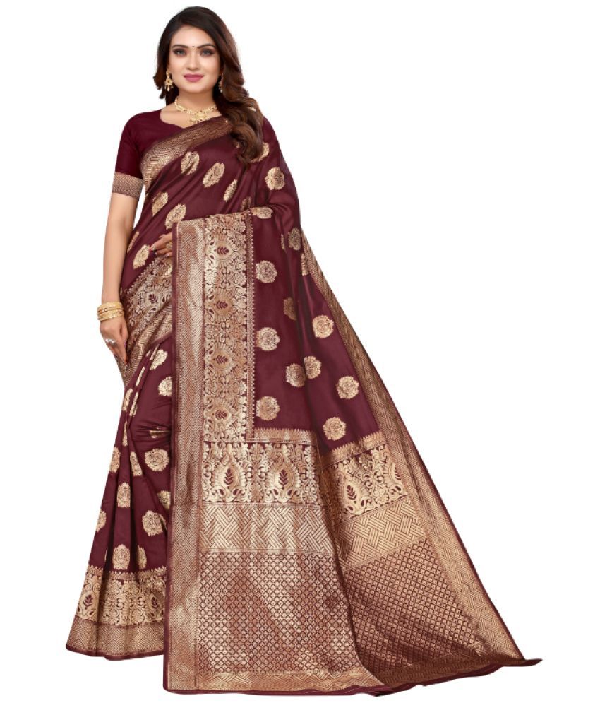     			Aadvika Banarasi Silk Printed Saree With Blouse Piece - Brown ( Pack of 1 )