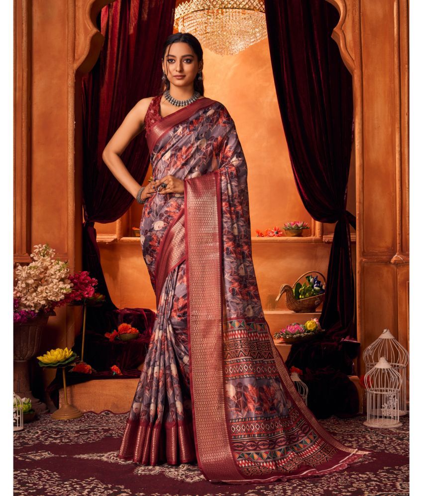     			Aadvika Cotton Printed Saree With Blouse Piece - Pink ( Pack of 1 )