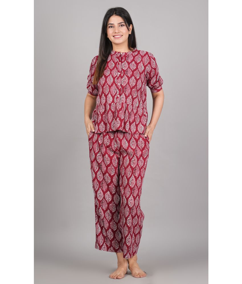     			CHAKKAR Rayon Printed Ethnic Top With Pants Women's Stitched Salwar Suit - Maroon ( Pack of 1 )