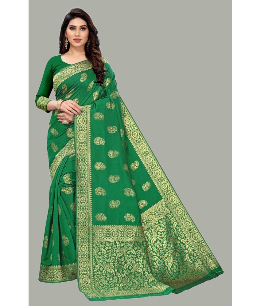     			GARIYA Banarasi Silk Embellished Saree With Blouse Piece - Green ( Pack of 1 )