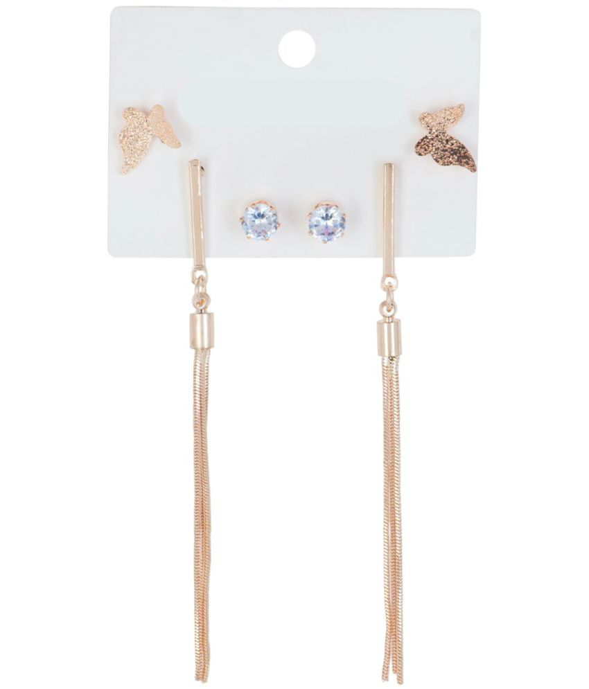     			Jiyanshi fashion Rose Gold Drop Earrings ( Pack of 3 )