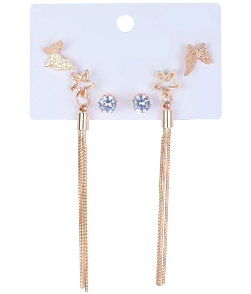     			Jiyanshi fashion Rose Gold Drop Earrings ( Pack of 3 )