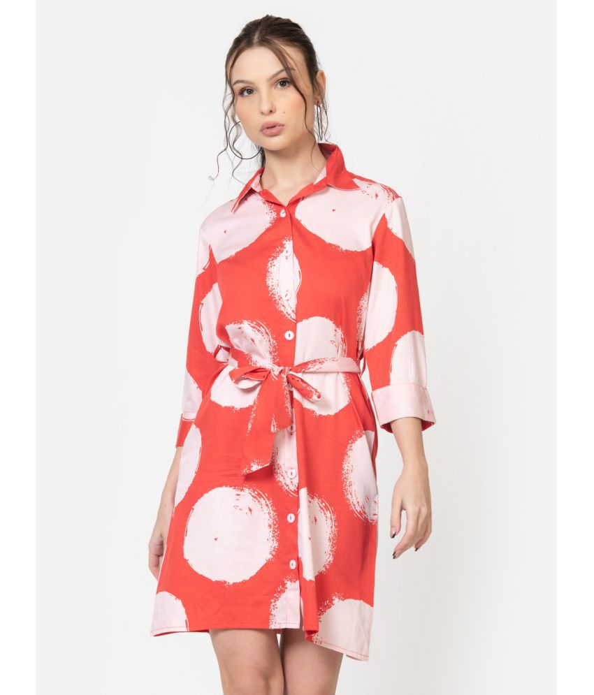     			June 9 Clothing Cotton Printed Above Knee Women's Shirt Dress - Red ( Pack of 1 )