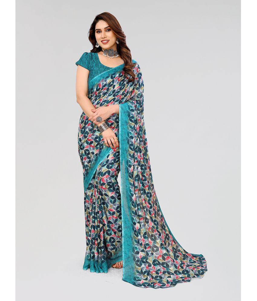     			Kashvi Sarees Georgette Printed Saree With Blouse Piece - Blue ( Pack of 1 )