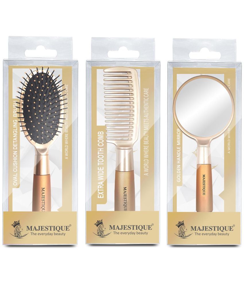     			Majestique Detangling Hair brush Roller Hair Brush and Handle Mirror for Makeup Women and Men - 3Pcs