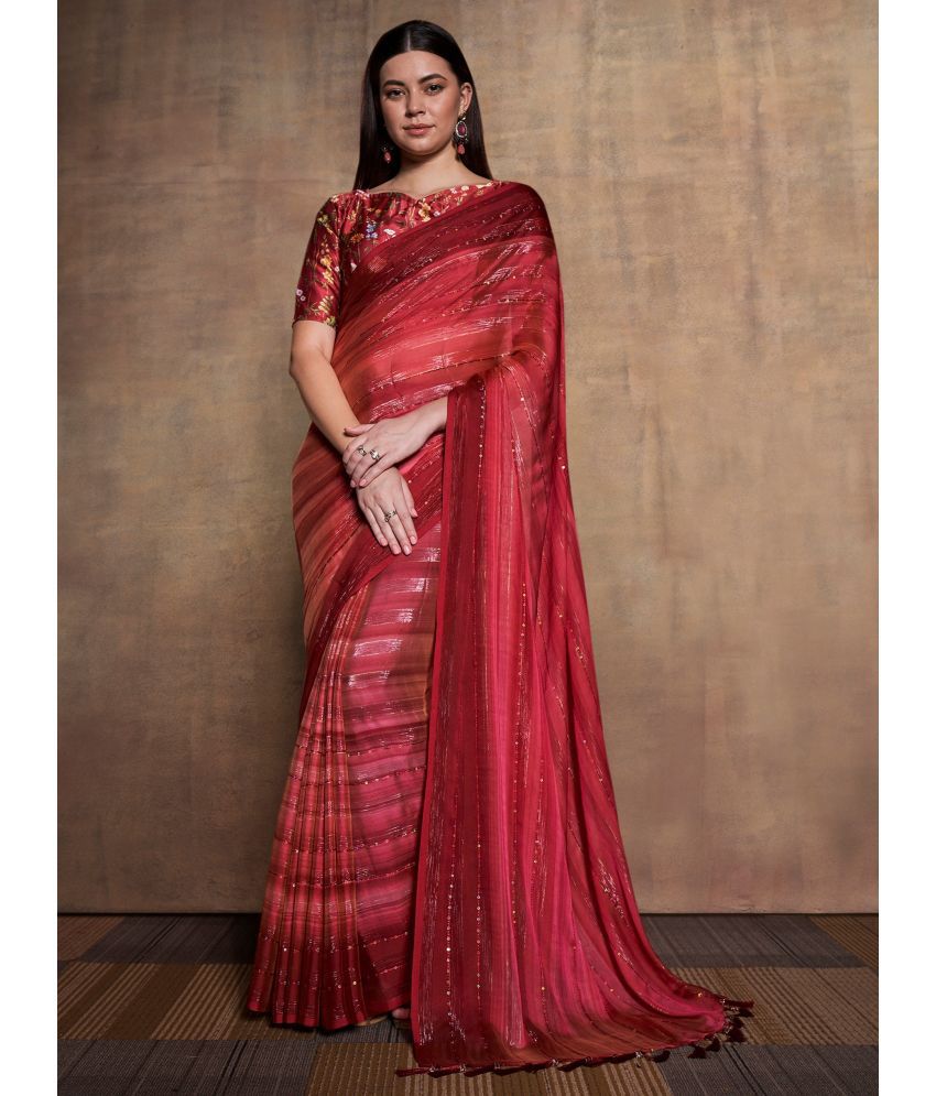     			Rekha Maniyar Fashions Chiffon Printed Saree With Blouse Piece - Maroon ( Pack of 1 )