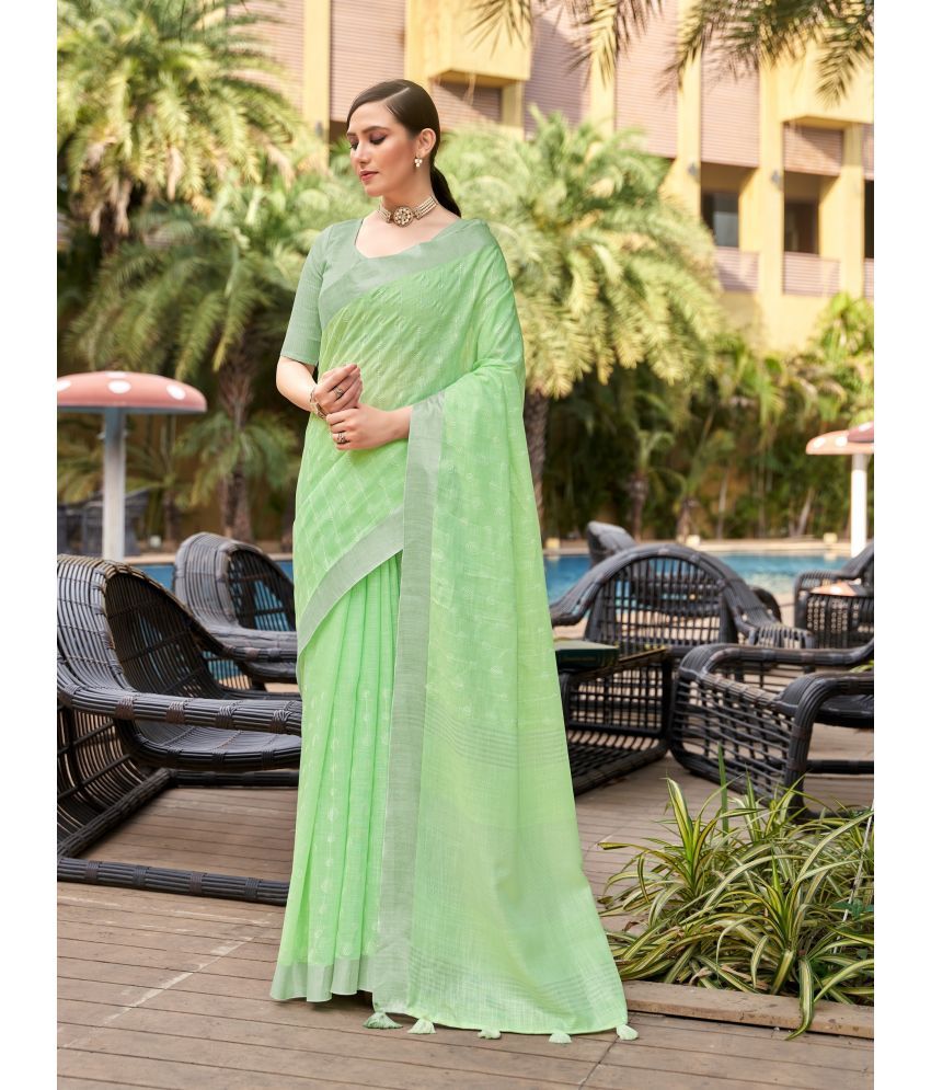     			Rekha Maniyar Linen Embroidered Saree With Blouse Piece - Green ( Pack of 1 )