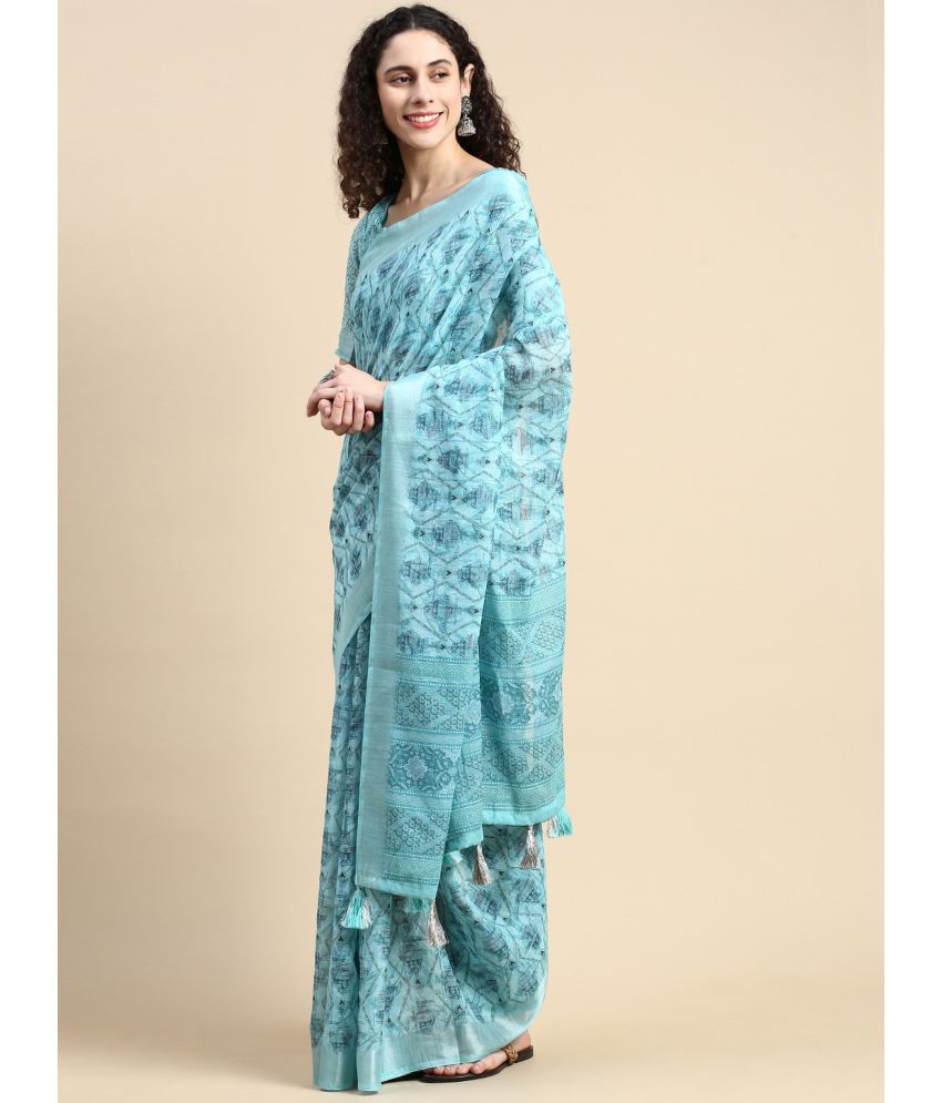     			Rekha Maniyar Fashions Nylon Printed Saree With Blouse Piece - Sea Green ( Pack of 1 )