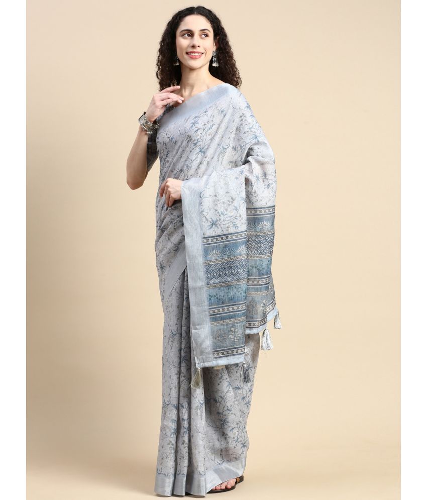     			Rekha Maniyar Fashions Nylon Printed Saree With Blouse Piece - Grey ( Pack of 1 )