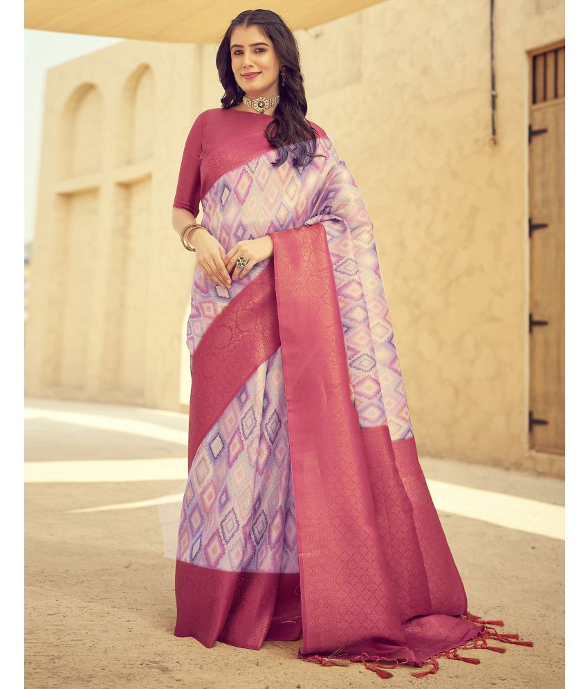     			Samah Art Silk Printed Saree With Blouse Piece - Pink ( Pack of 1 )