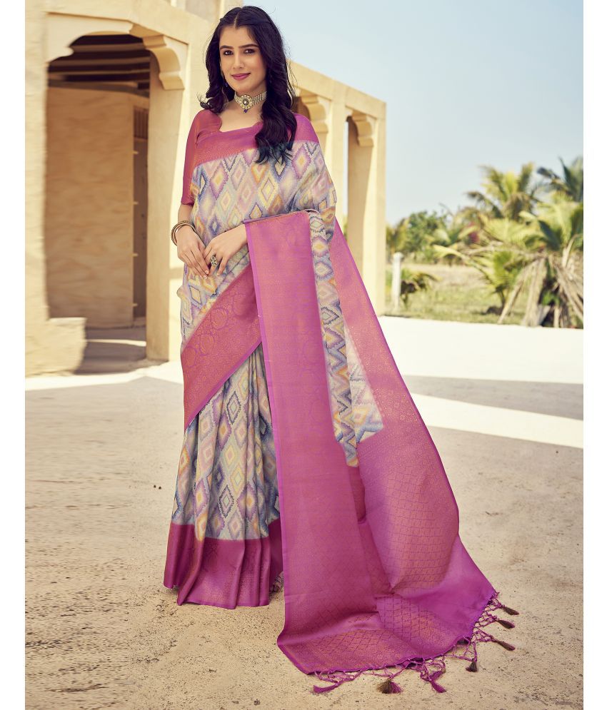     			Samah Art Silk Printed Saree With Blouse Piece - Fluorescent Pink ( Pack of 1 )