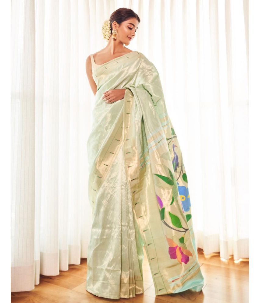     			Samah Art Silk Woven Saree With Blouse Piece - Mint Green ( Pack of 1 )