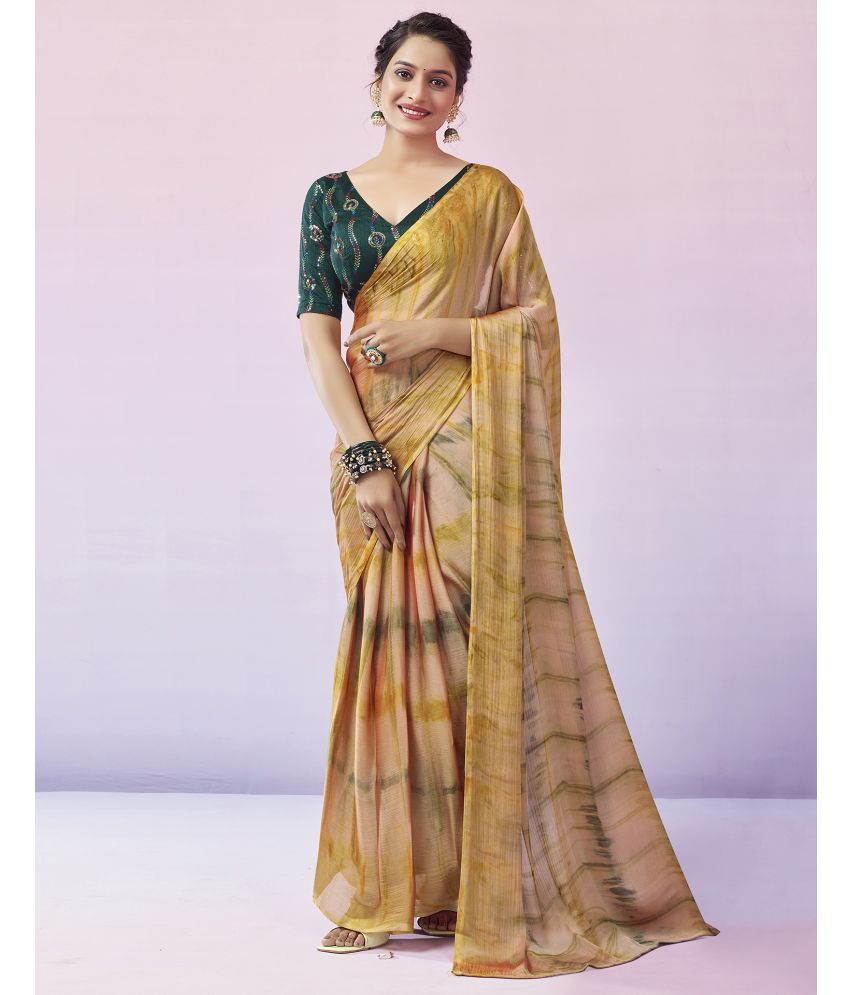     			Samah Chiffon Printed Saree With Blouse Piece - Multicolor ( Pack of 1 )