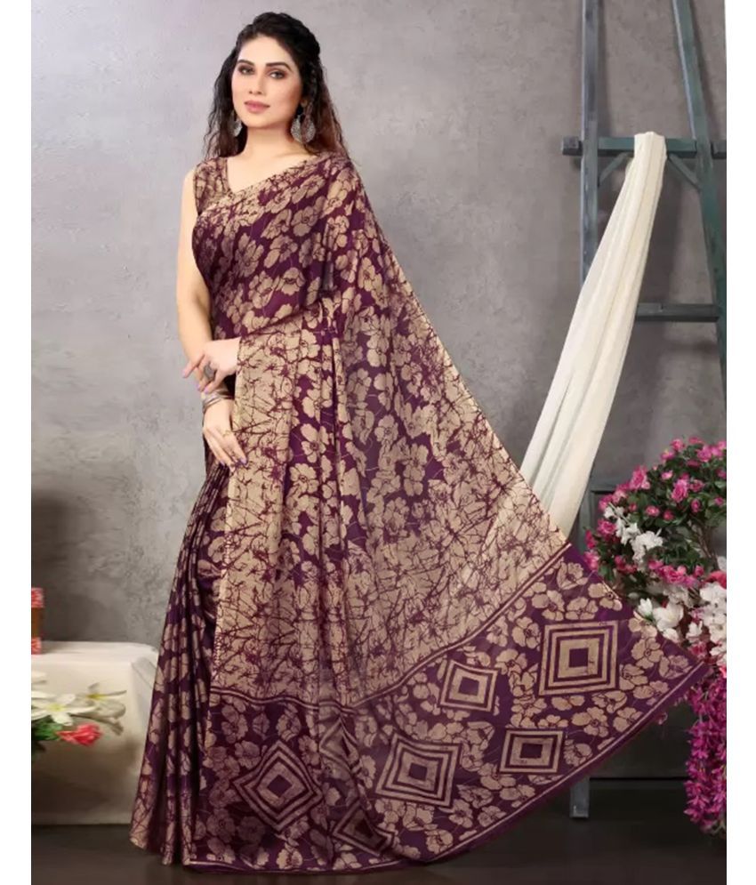     			Samah Chiffon Printed Saree With Blouse Piece - Wine ( Pack of 1 )