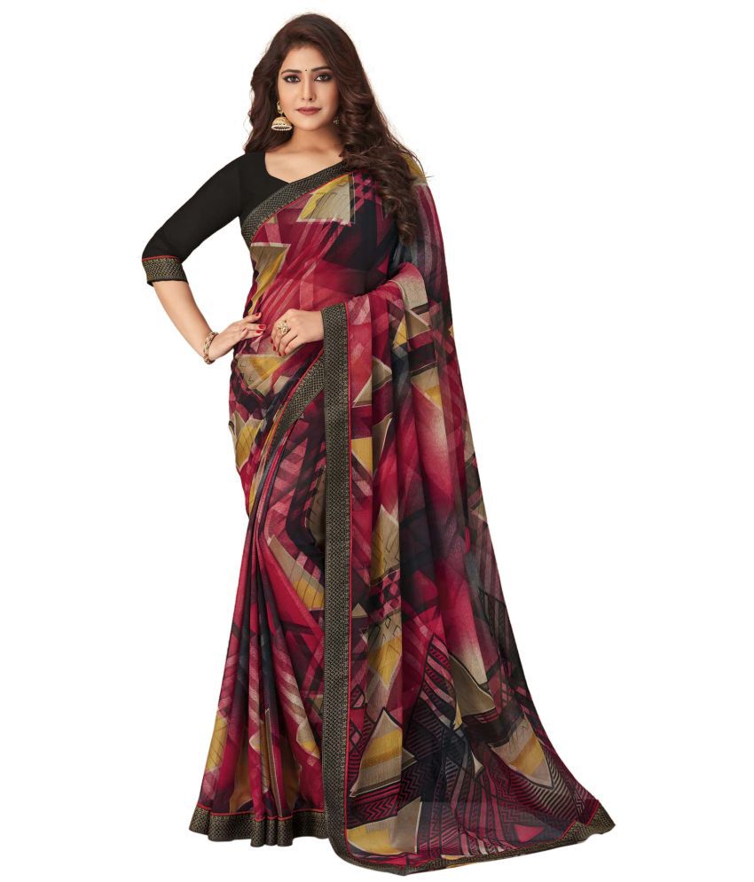     			Samah Chiffon Printed Saree With Blouse Piece - Multicolor ( Pack of 1 )