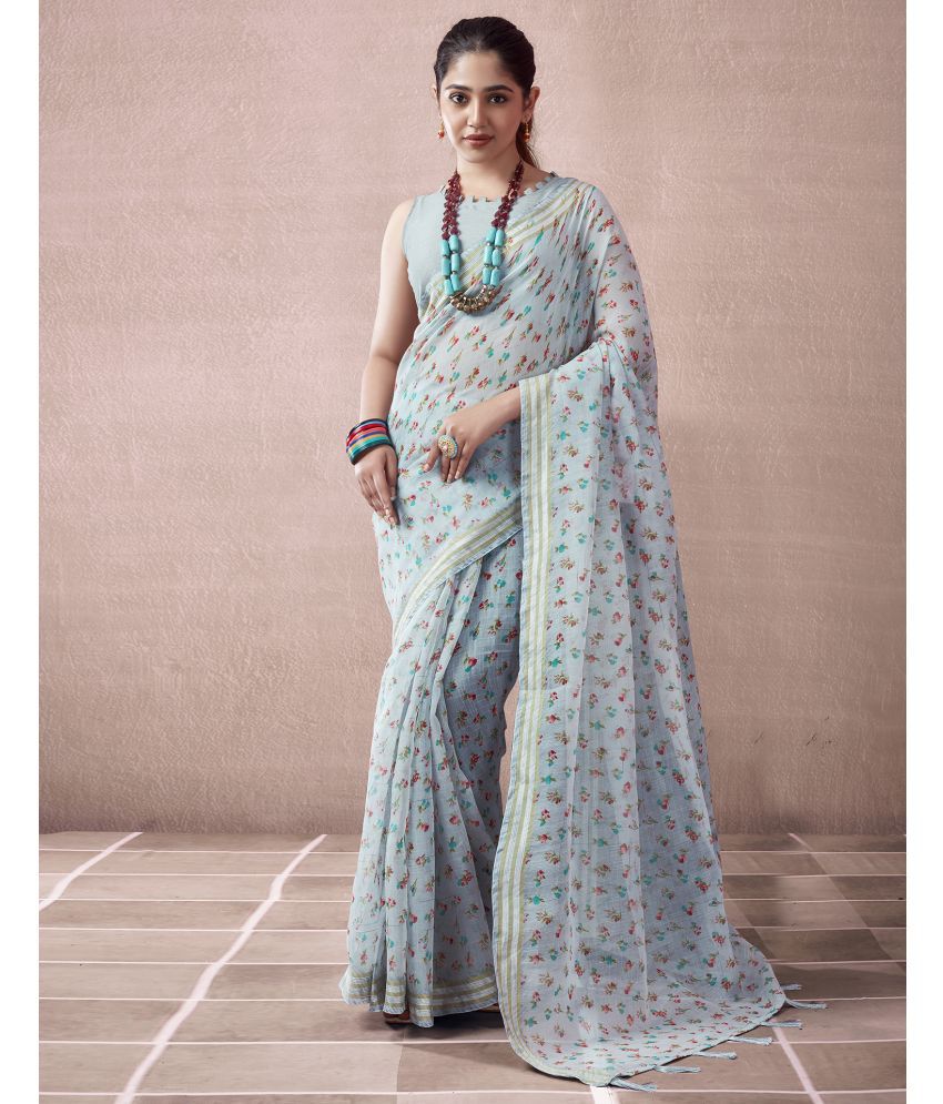     			Samah Cotton Blend Printed Saree With Blouse Piece - Grey ( Pack of 1 )