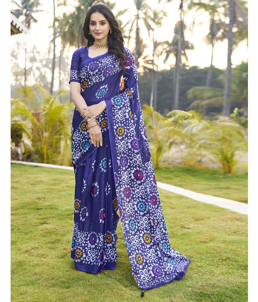     			Samah Cotton Printed Saree With Blouse Piece - Blue ( Pack of 1 )