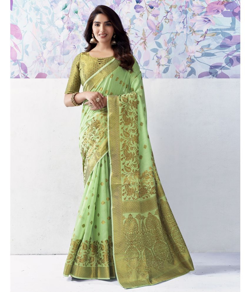     			Samah Cotton Silk Woven Saree With Blouse Piece - Light Green ( Pack of 1 )