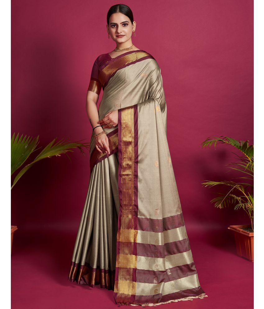     			Samah Cotton Silk Woven Saree With Blouse Piece - Beige ( Pack of 1 )