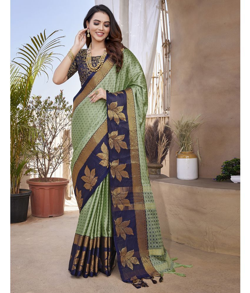     			Samah Cotton Silk Woven Saree With Blouse Piece - Mint Green ( Pack of 1 )