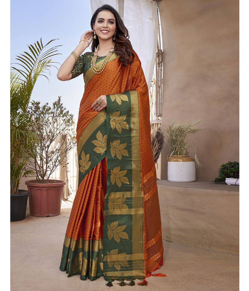     			Samah Cotton Silk Woven Saree With Blouse Piece - Orange ( Pack of 1 )