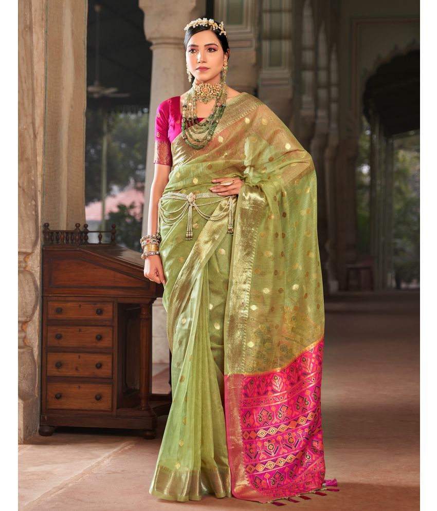     			Samah Cotton Silk Woven Saree With Blouse Piece - Light Green ( Pack of 1 )