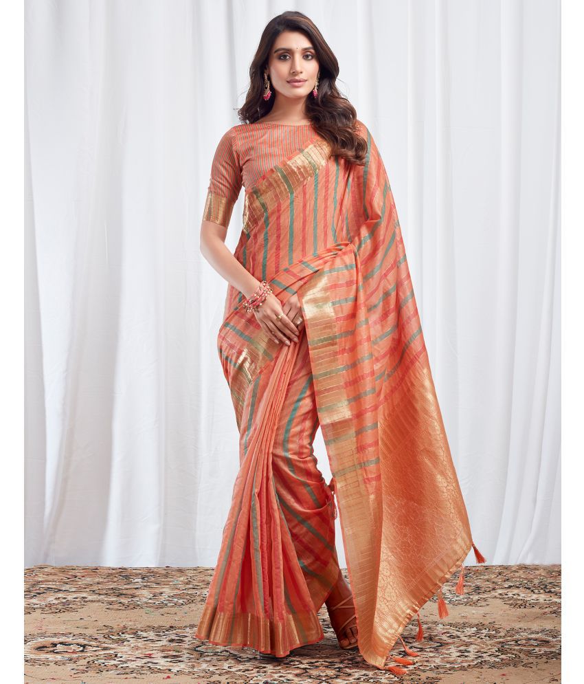     			Samah Cotton Silk Woven Saree With Blouse Piece - Peach ( Pack of 1 )