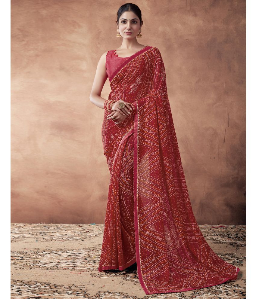     			Samah Georgette Printed Saree With Blouse Piece - Red ( Pack of 1 )