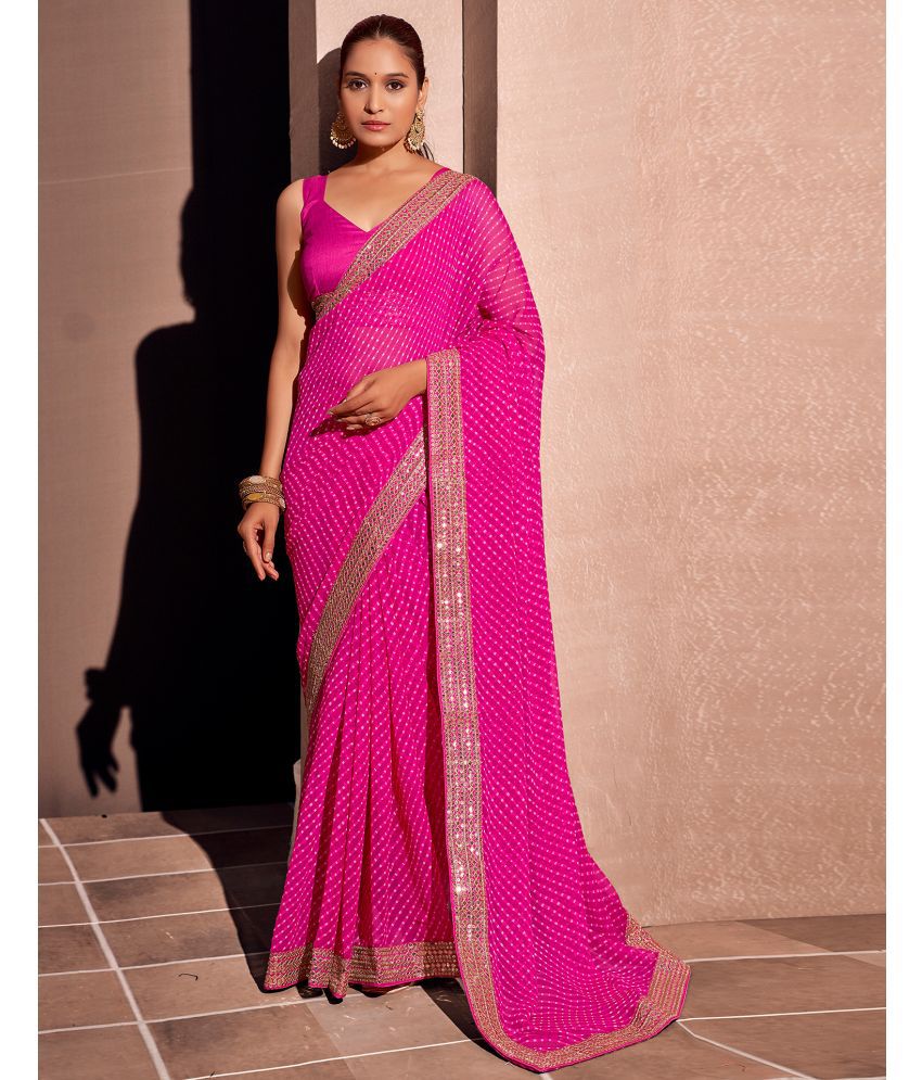     			Samah Georgette Printed Saree With Blouse Piece - Pink ( Pack of 1 )