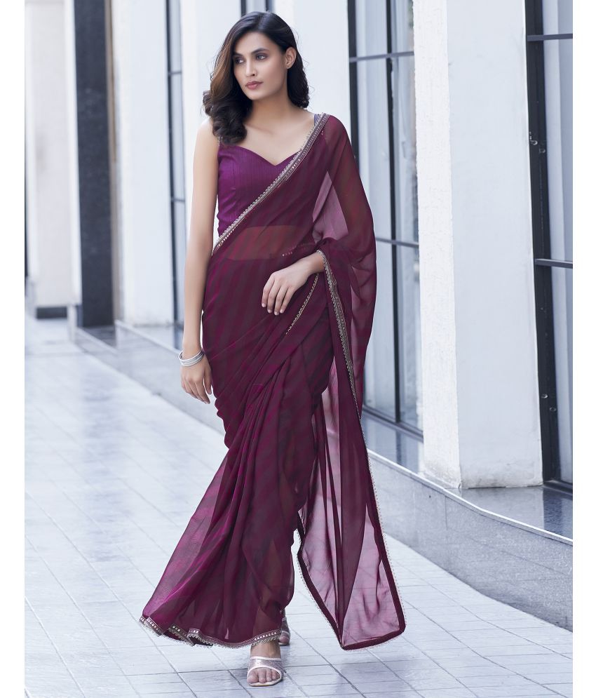     			Samah Georgette Printed Saree With Blouse Piece - Wine ( Pack of 1 )