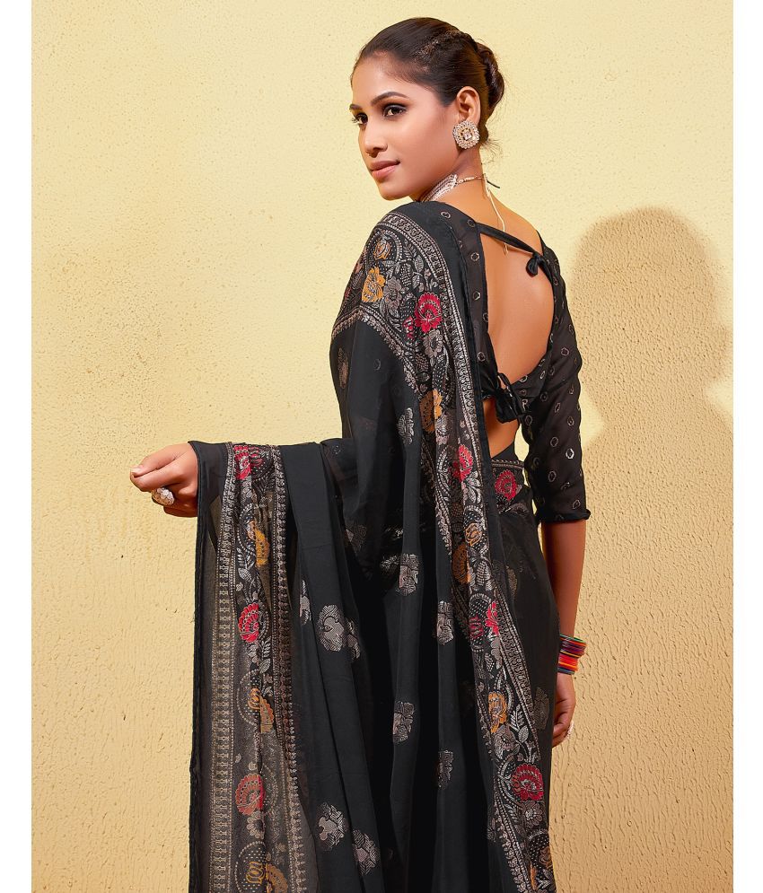     			Samah Georgette Printed Saree With Blouse Piece - Black ( Pack of 1 )