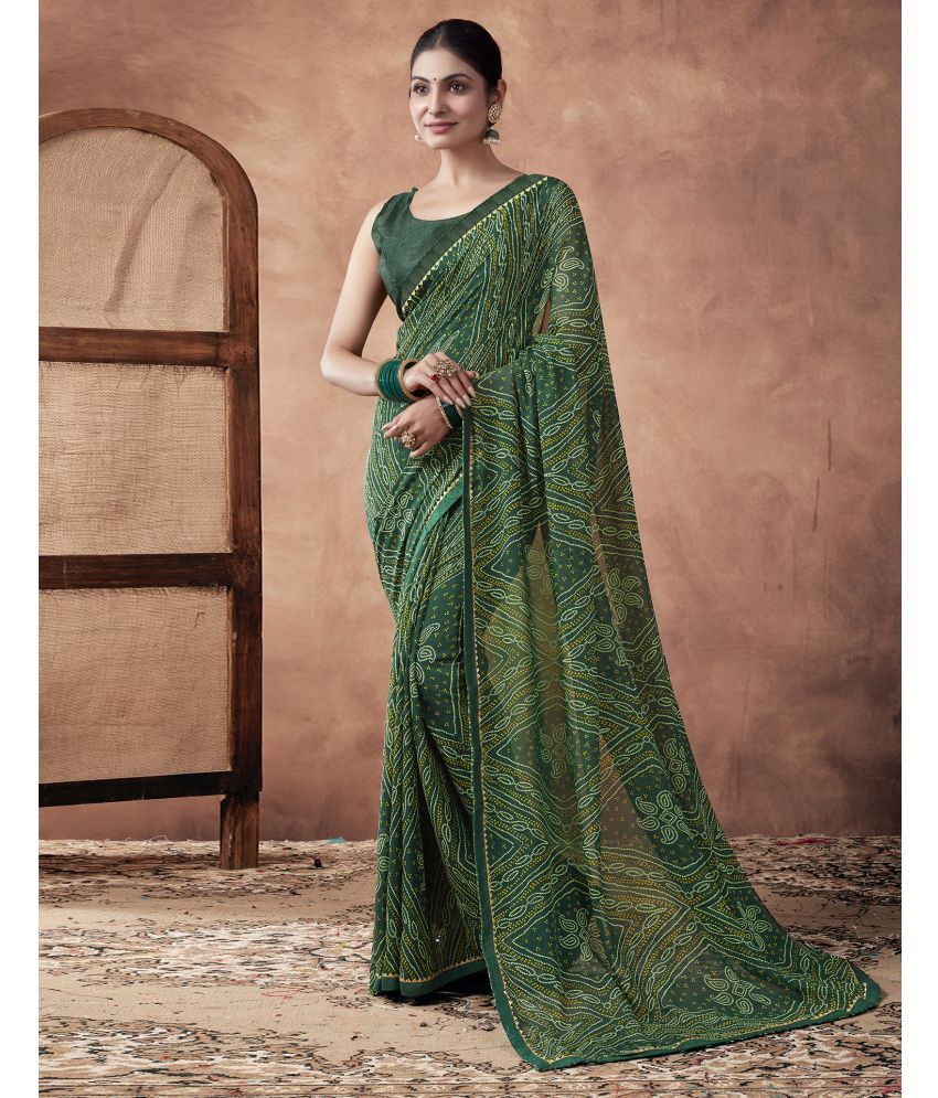     			Samah Georgette Printed Saree With Blouse Piece - Green ( Pack of 1 )