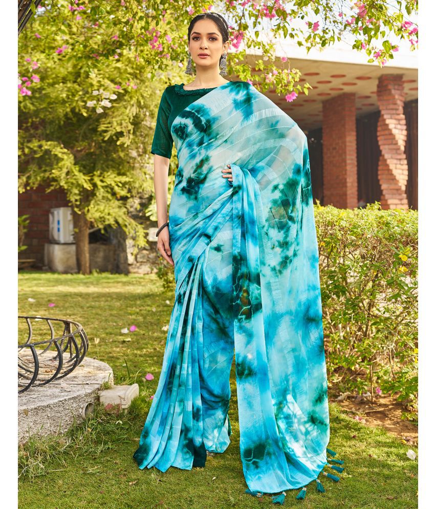     			Samah Georgette Printed Saree With Blouse Piece - LightBLue ( Pack of 1 )