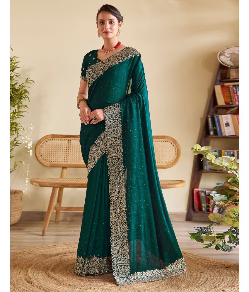     			Samah Silk Embellished Saree With Blouse Piece - Green ( Pack of 1 )