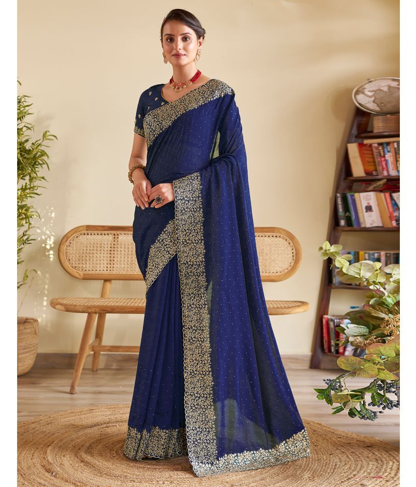     			Samah Silk Embellished Saree With Blouse Piece - Navy Blue ( Pack of 1 )