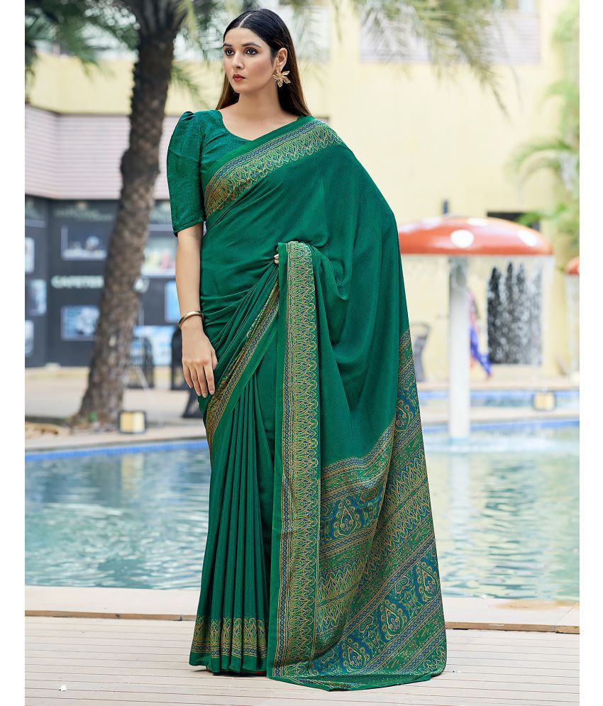     			Samah Silk Printed Saree With Blouse Piece - Teal ( Pack of 1 )