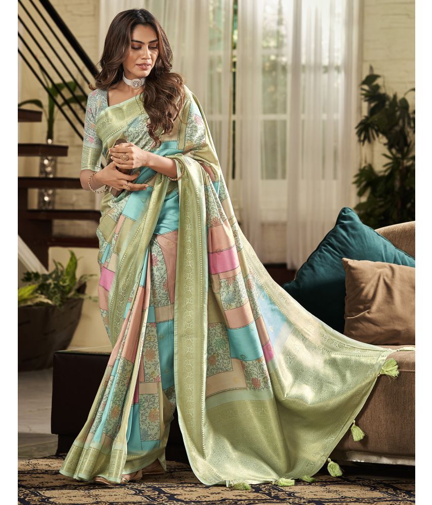     			Samah Silk Printed Saree With Blouse Piece - Mint Green ( Pack of 1 )